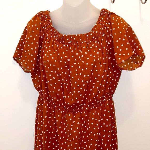 Lucca Couture Burnt Orange Polka Dot Maxi Dress size Large L - Picture 2 of 5
